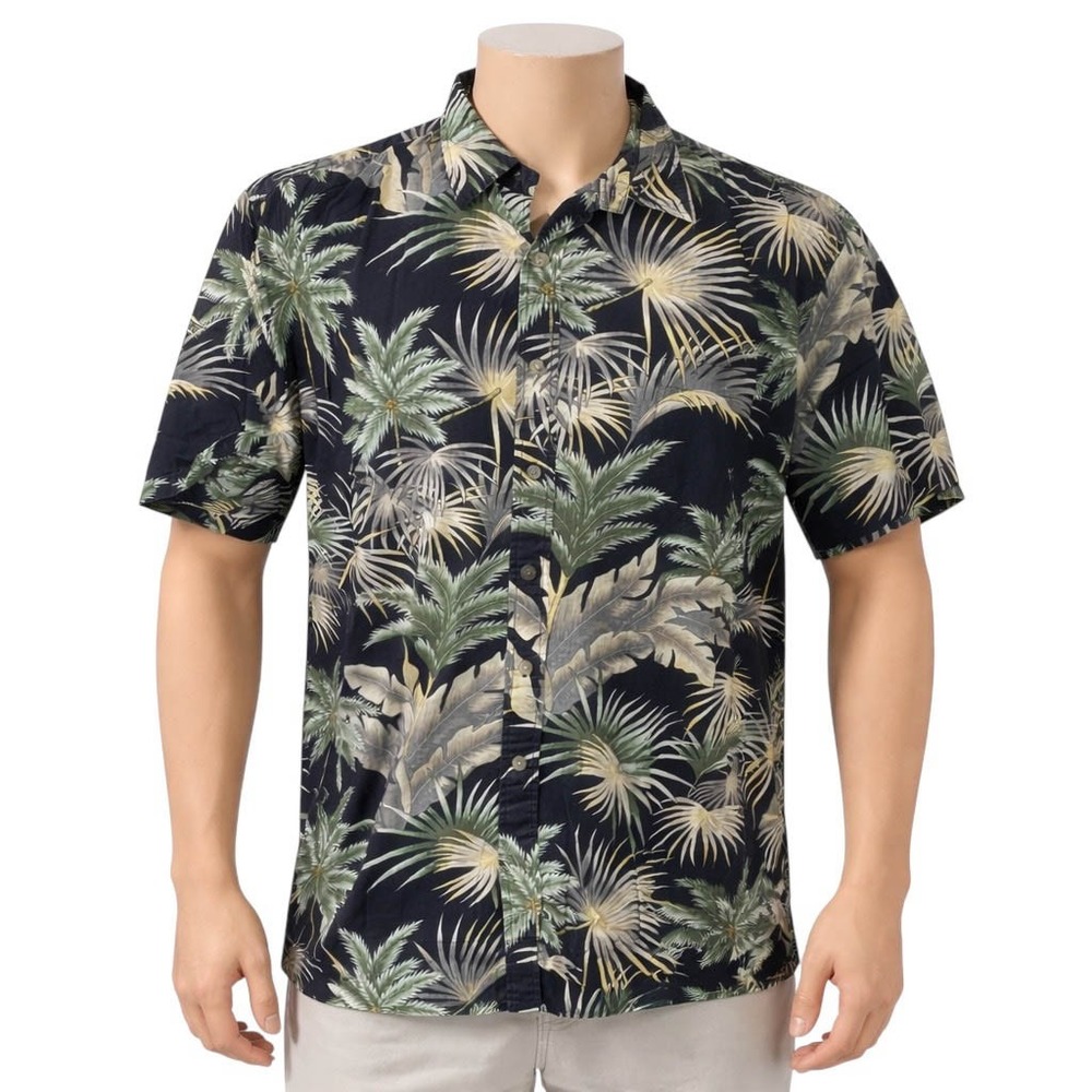 Cooke Street Hawaiian Aloha Shirt 2XL Floral Palm Trees Tropical Black Green